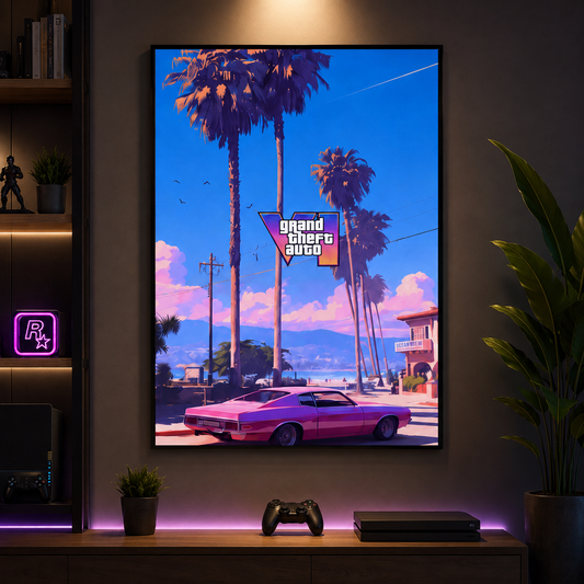 GTA 6 Canvas Wall Art Poster | Vice City Gaming Room Decor