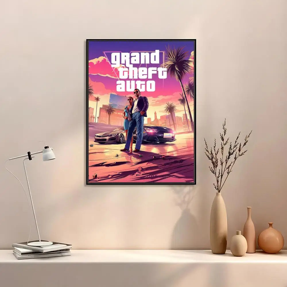 GTA 6 Canvas Wall Art Poster | Vice City Gaming Room Decor