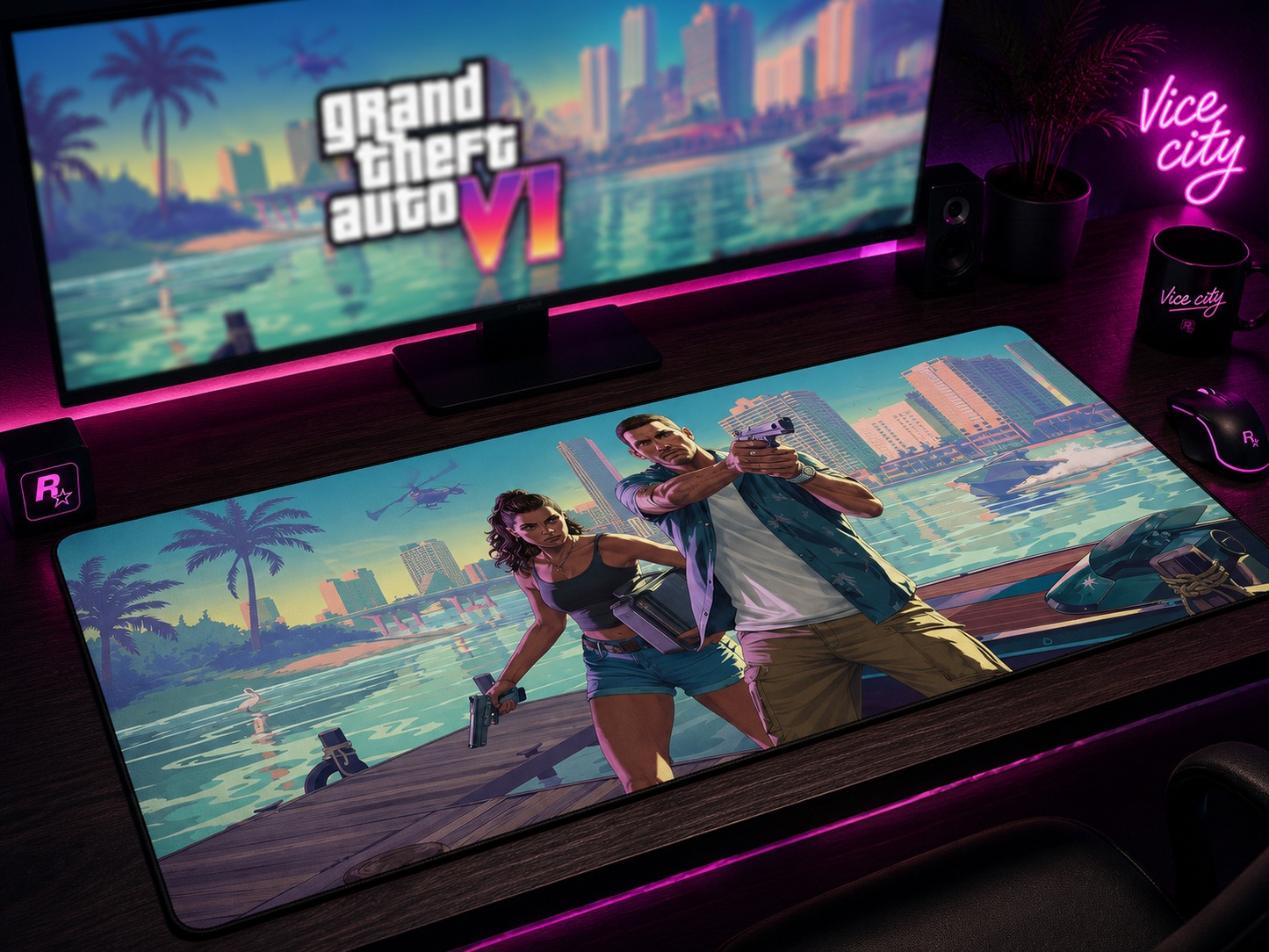 GTA 6 Large Gaming Mouse Pad – Extended Anti-Slip Rubber Desk Mat for Gaming & Office