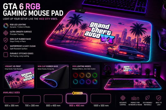 GTA 6 RGB Gaming Mouse Pad XXL – LED Large Desk Mat 900x400 Extended Keyboard & Mouse Pad