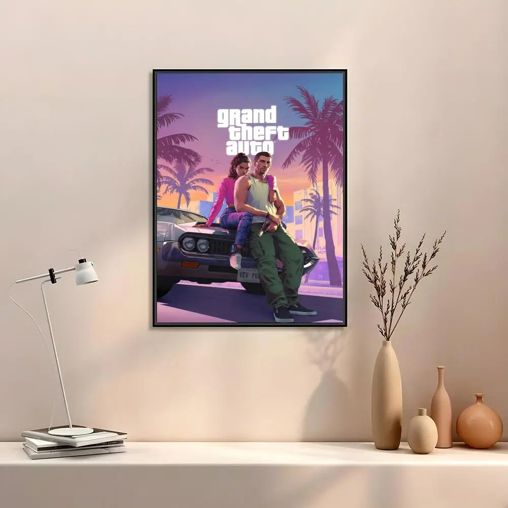 GTA 6 Canvas Wall Art Poster | Vice City Gaming Room Decor