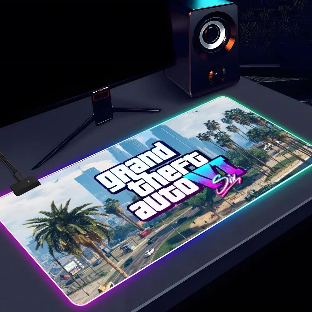 GTA 6 RGB Gaming Mouse Pad XXL – LED Large Desk Mat 900x400 Extended Keyboard & Mouse Pad