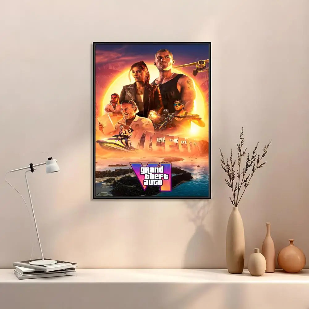 GTA 6 Canvas Wall Art Poster | Vice City Gaming Room Decor
