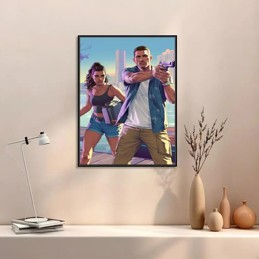 GTA 6 Canvas Wall Art Poster | Vice City Gaming Room Decor