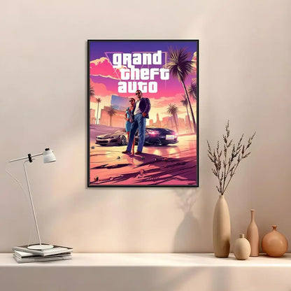GTA 6 Canvas Wall Art Poster | Vice City Gaming Room Decor