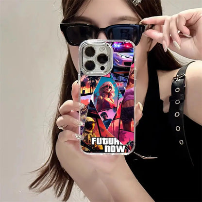 R-rockstar Gta 6 Grand Theft Auto Phone Case For Iphone 17 16 15 14 13 12 11 Pro Max Xr Air Plus Silicone Cover Silver Hard She