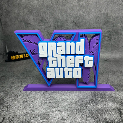 20cm Classic Movie Game Peripherals Suitable for Model Dolls GTA6 3D Logo Stand Ornaments PLA Cosplay Exhibition Decoration Toys