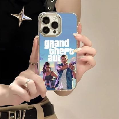 R-rockstar Gta 6 Grand Theft Auto Phone Case For Iphone 17 16 15 14 13 12 11 Pro Max Xr Air Plus Silicone Cover Silver Hard She