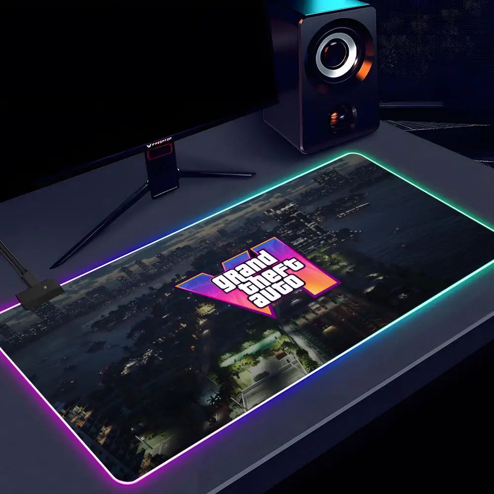 GTA 6 RGB Gaming Mouse Pad XXL – LED Large Desk Mat 900x400 Extended Keyboard & Mouse Pad