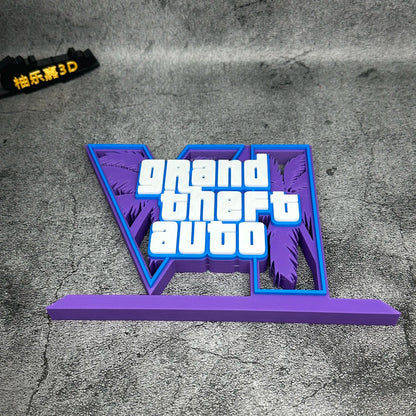 20cm Classic Movie Game Peripherals Suitable for Model Dolls GTA6 3D Logo Stand Ornaments PLA Cosplay Exhibition Decoration Toys