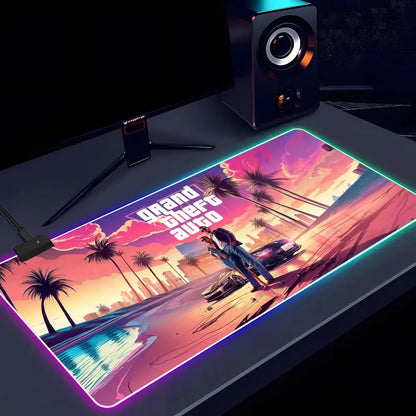 GTA 6 RGB Gaming Mouse Pad XXL – LED Large Desk Mat 900x400 Extended Keyboard & Mouse Pad