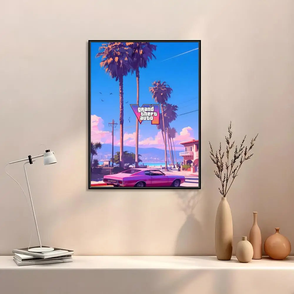 GTA 6 Canvas Wall Art Poster | Vice City Gaming Room Decor