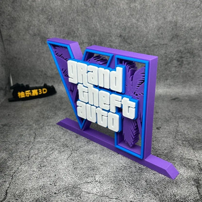 20cm Classic Movie Game Peripherals Suitable for Model Dolls GTA6 3D Logo Stand Ornaments PLA Cosplay Exhibition Decoration Toys