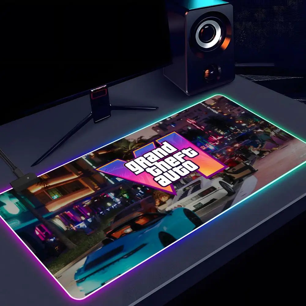 GTA 6 RGB Gaming Mouse Pad XXL – LED Large Desk Mat 900x400 Extended Keyboard & Mouse Pad